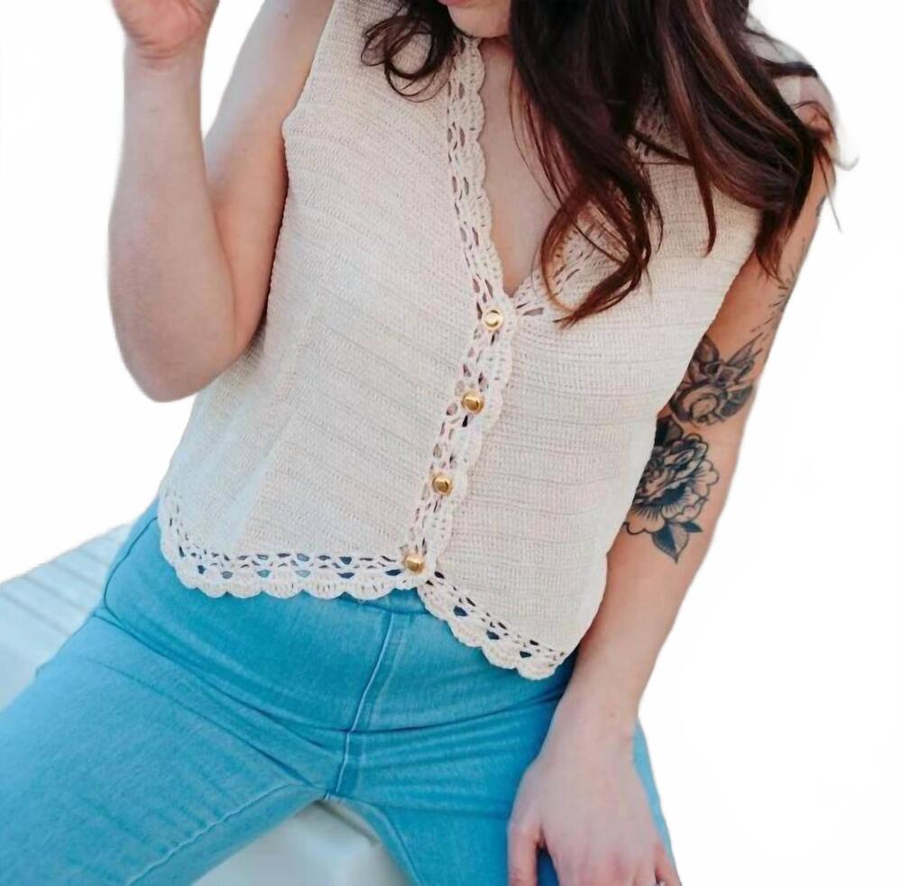 NEW ANNIEWEAR cozy classic crochet vest in beige